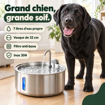 Grand chien, grande soif : 7 litres d’eau propre, vasque de 32 cm