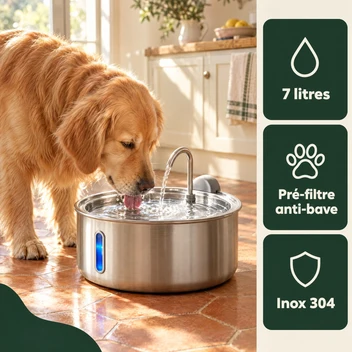Fontaine Lapé : 7 litres, pré-filtre anti-bave, inox 304