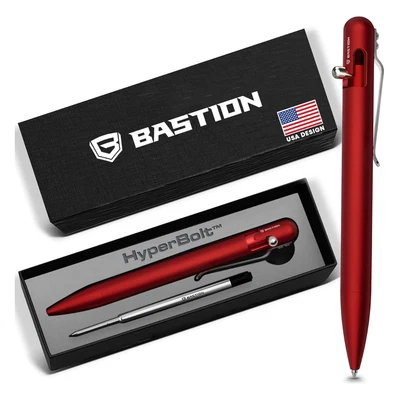 Bastion aluminum bolt action pen, TSA-friendly travel weight at 1.3 oz